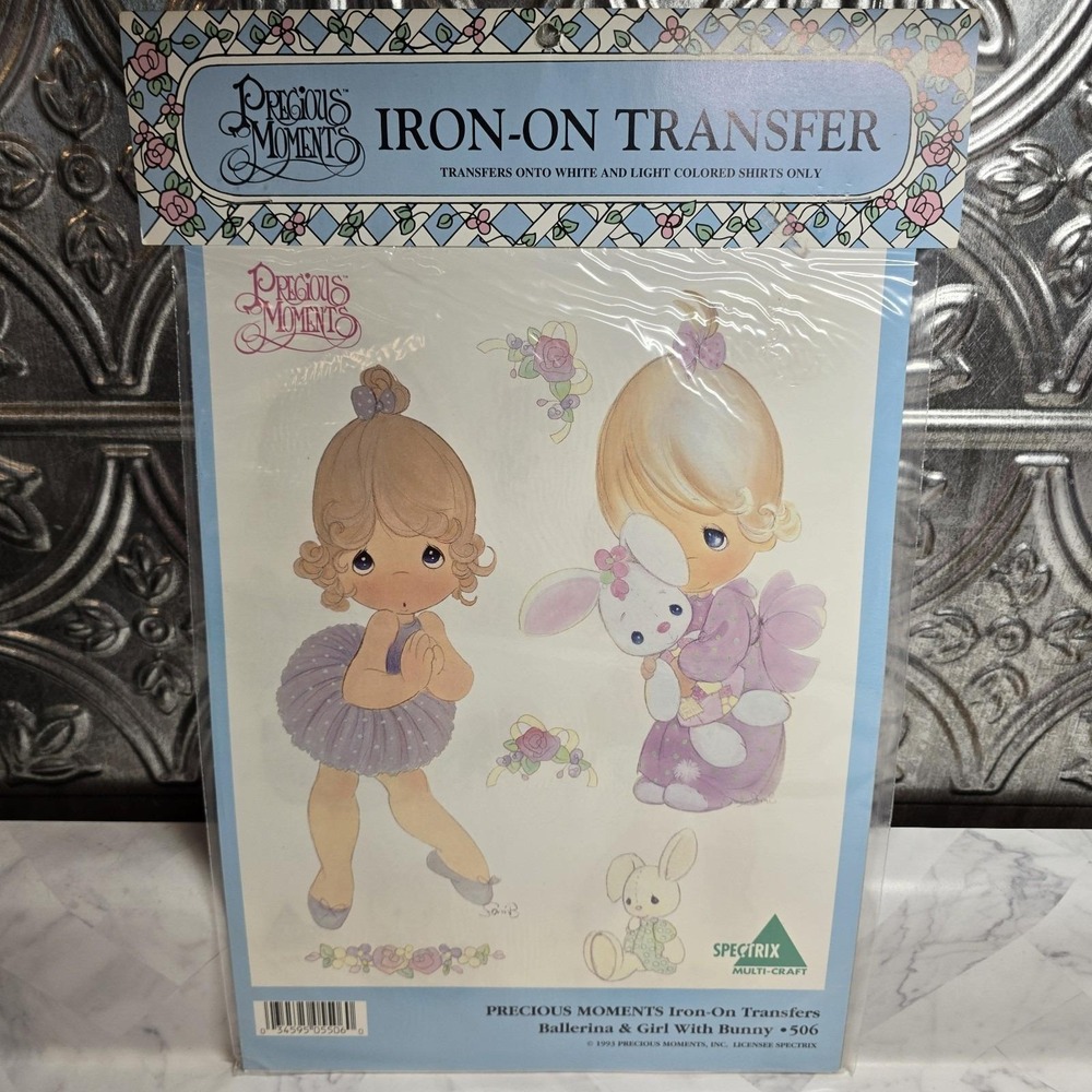 Vtg Precious Moments Iron-On Transfer Design - Ballerina & Girl w/Bunny #506 NEW
